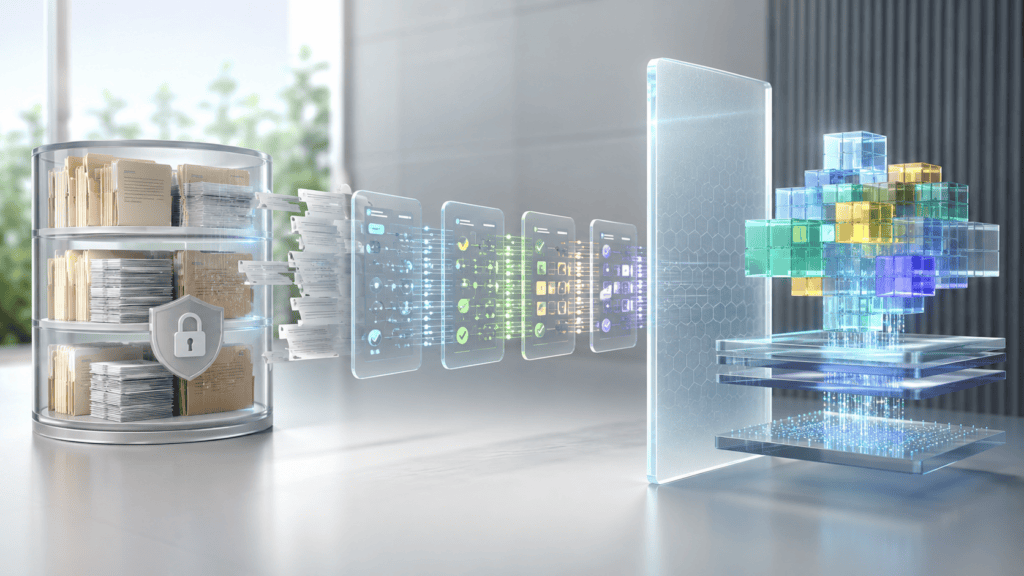 Organized data layer prepared for AI analysis with governance controls