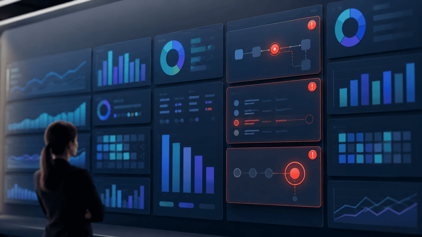 Operations dashboard emphasizing exception reporting and review items