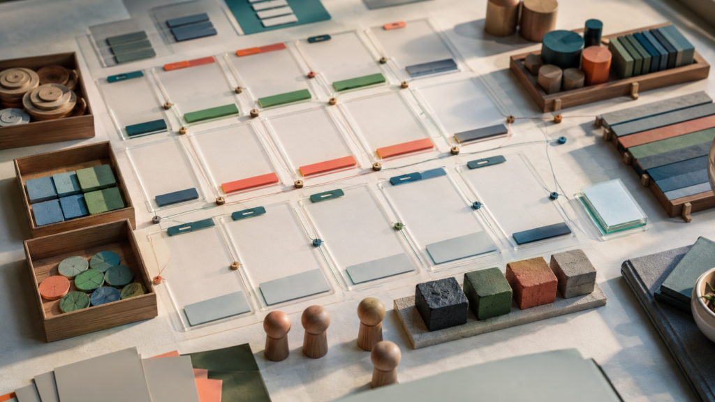Editorial visual of transparent reporting rule cards, threshold markers, and donor journey tokens arranged as a dashboard rules registry