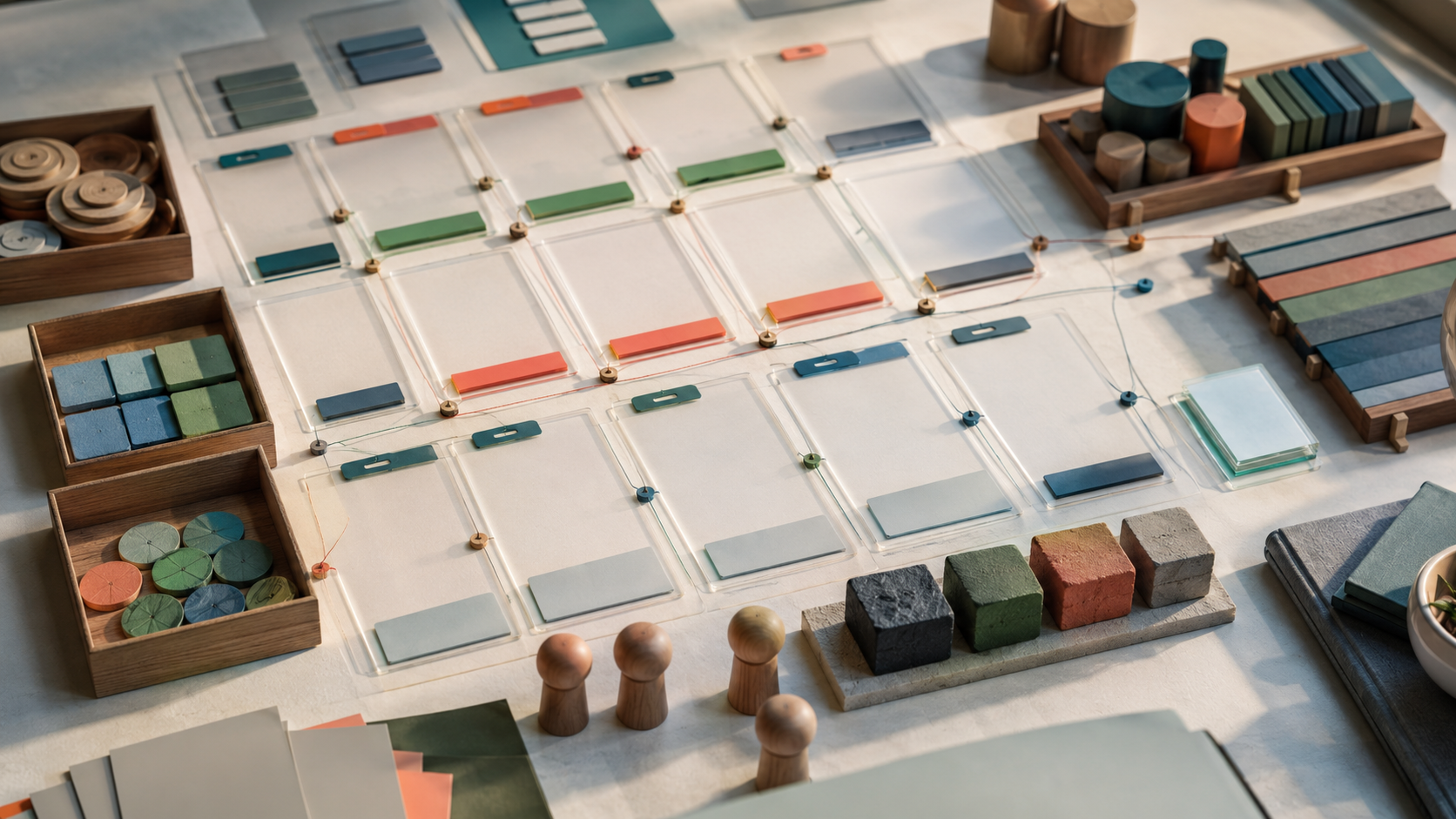 Editorial visual of transparent reporting rule cards, threshold markers, and donor journey tokens arranged as a dashboard rules registry