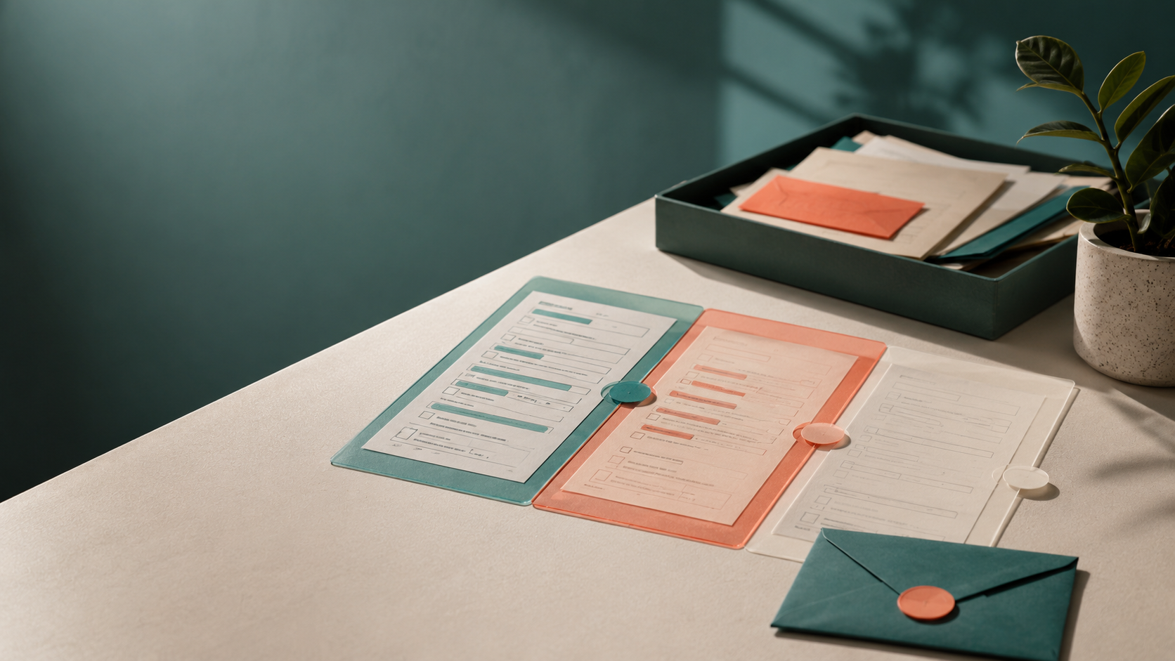 Three connected form stages showing a partially completed response, a saved draft, and a final record