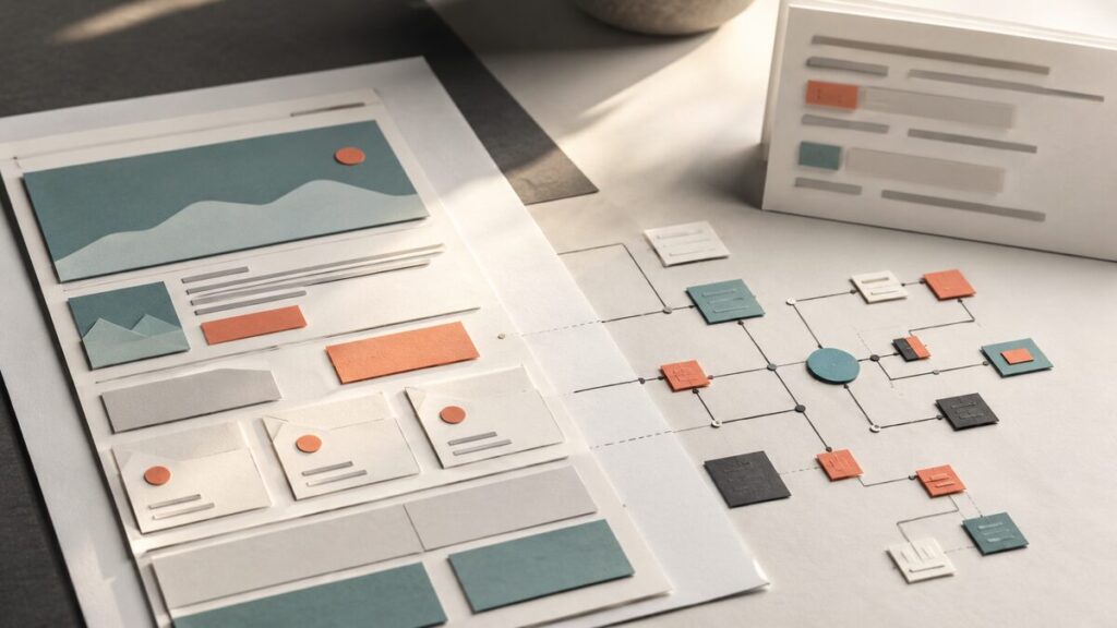 Editorial still life showing website content translated into a semantic map